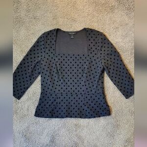 WHBM Gray With Black Polka Dot Square Neck Top Blouse Size Medium